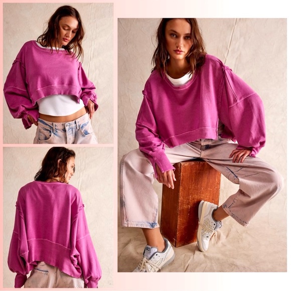 NEW Free People Camden Cropped Pullover Crew Sweatshirt - Picture 8 of 9